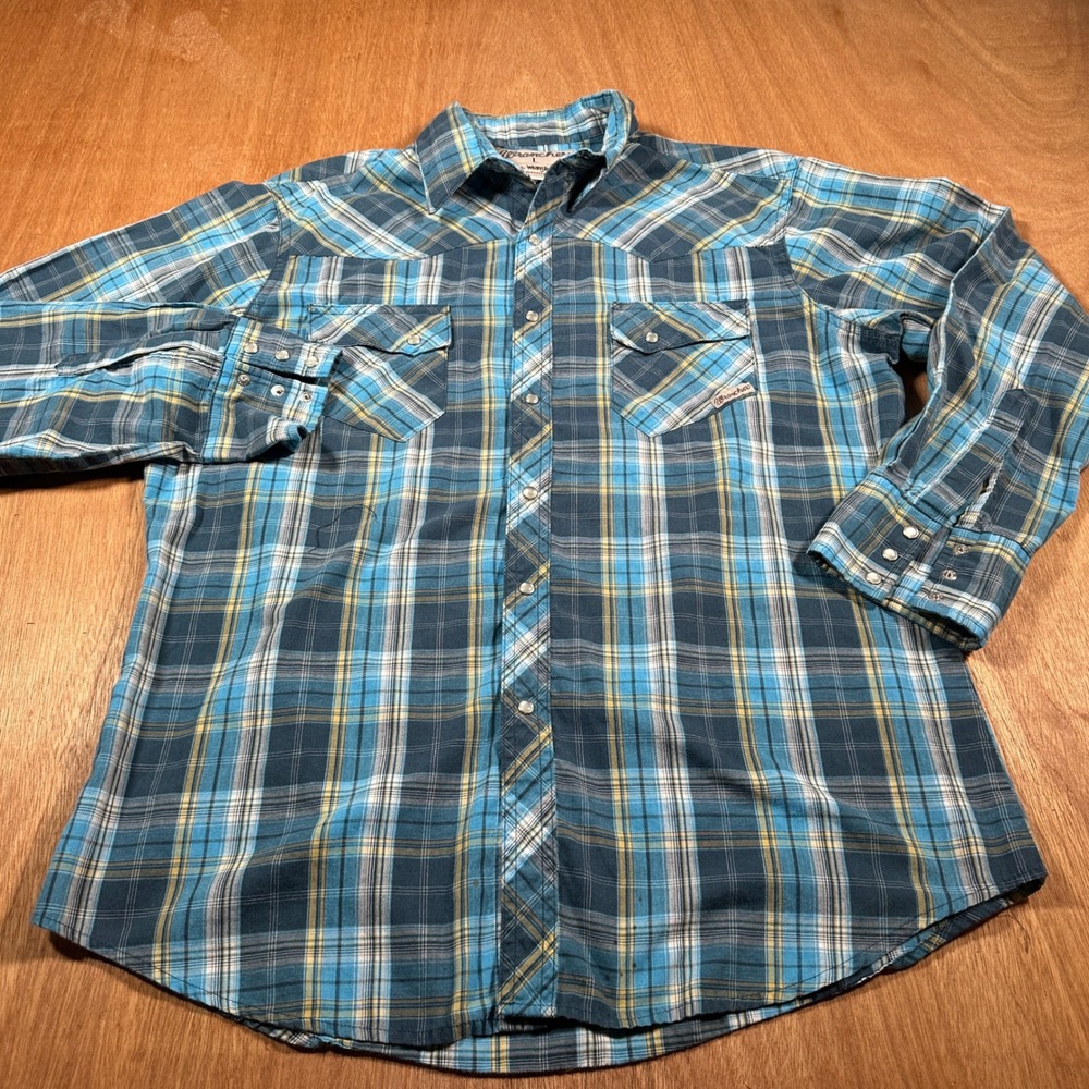 Wrangler 20X Western Shirt Mens Large Blue Plaid Pearl Snap Long Sleeve MTW1191